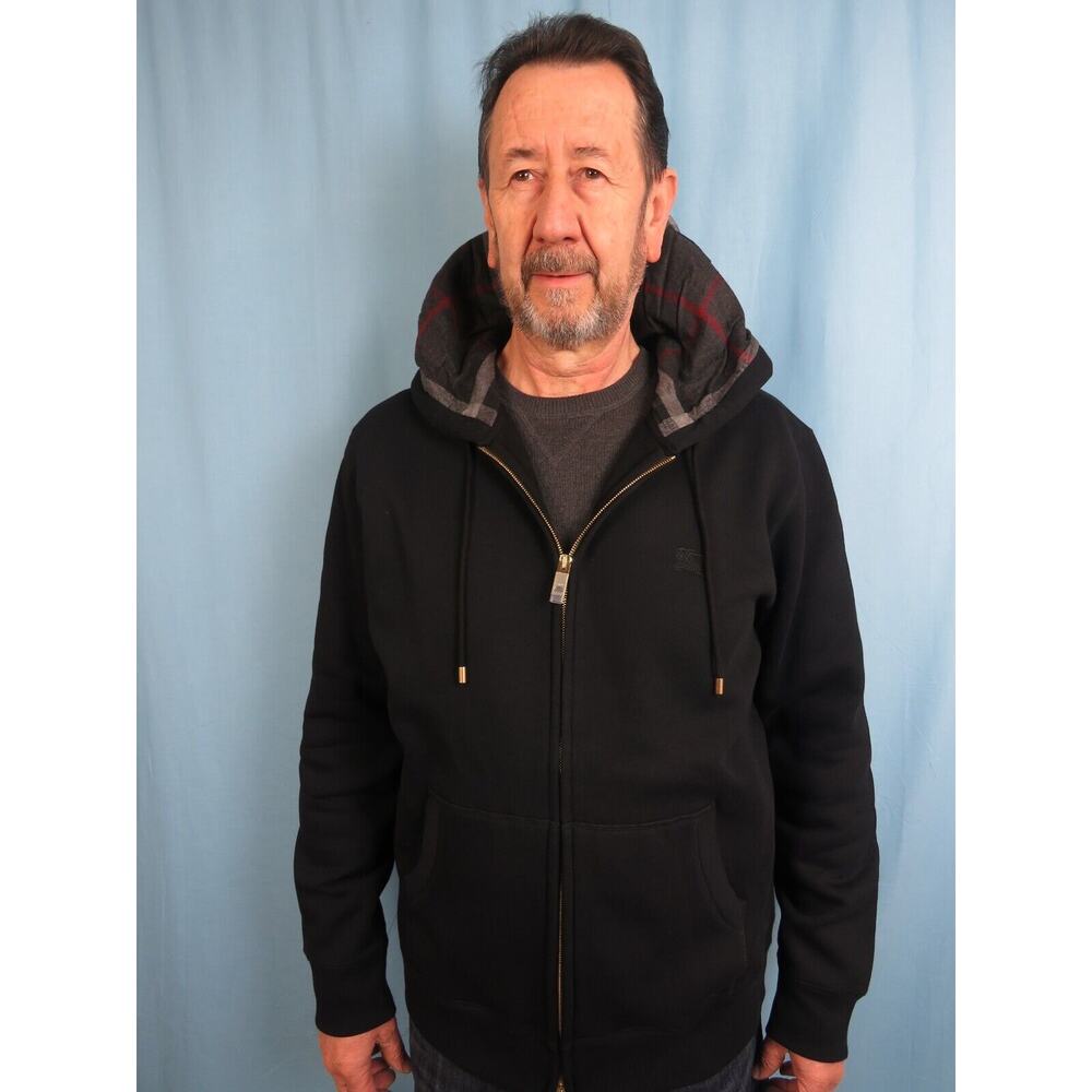 BURBERRY CLAREDON BLACK COTTON CHECK LOGO ZIP HOODIE JACKET SIZE XXL